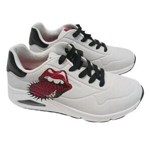 Skechers ROLLING STONES Sneakers Sz 9 White Red Tongue UNO Streetwear PUNK Rock